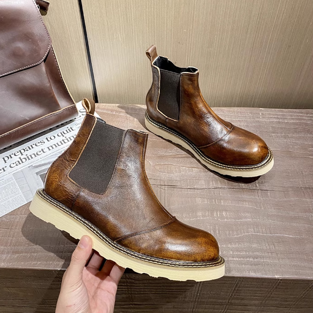 Leather Work Oxfords - Мужские ботинки челси из натуральной кожи