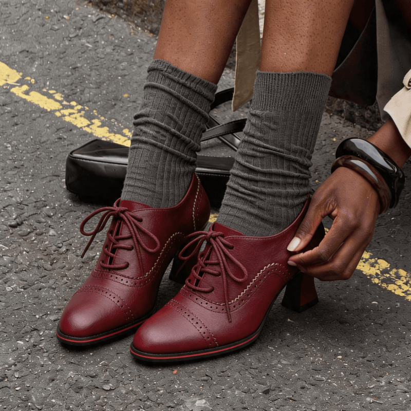 Leather Work Oxfords - Женские туфли-оксфорды из искусственной кожи на