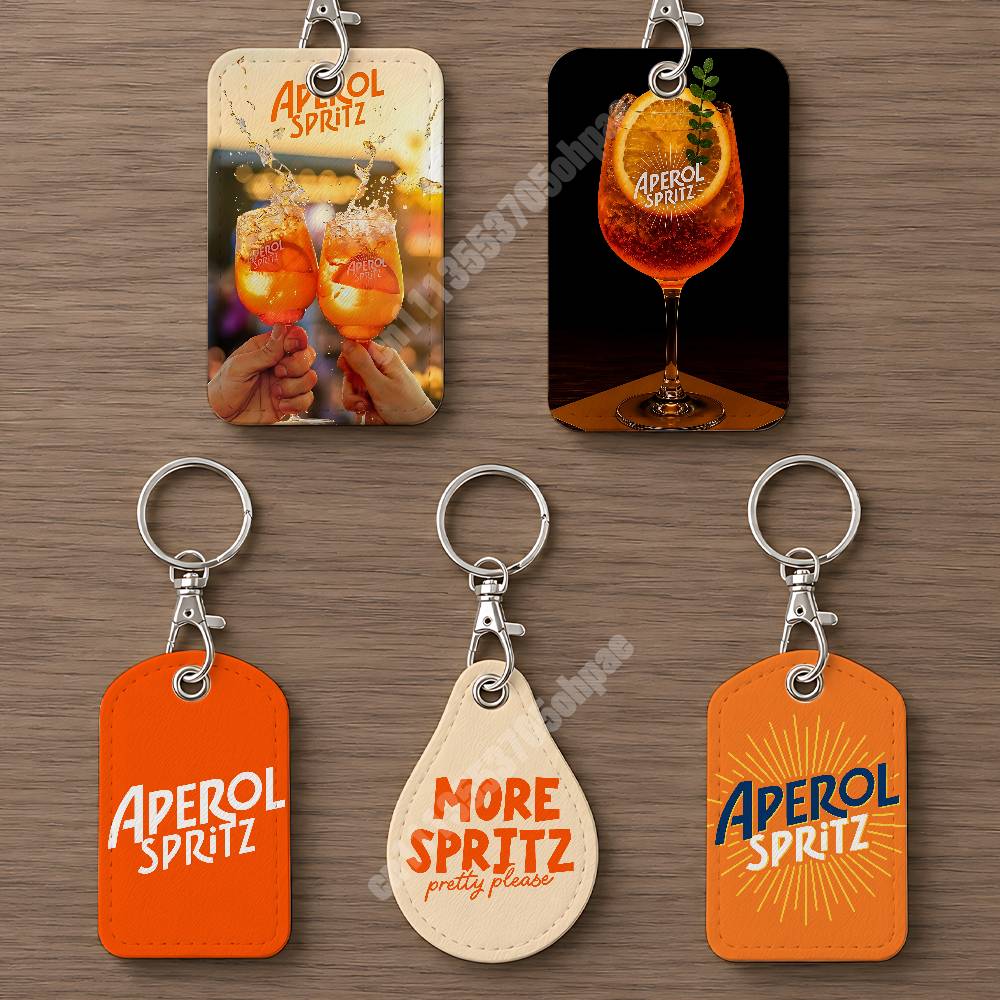 Leatherwork Keychain - Кожаный брелок-картхолдер Orange Prosecco A-Aperol S-Spritz